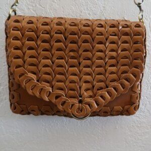 Patricia Nash Porticci Leather Woven Chainlink Crossbody Bag Hazelnut